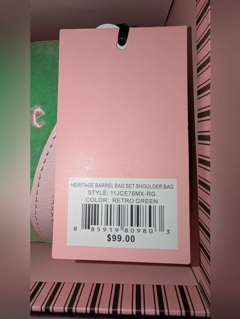 Juicy Heritage Barrel Bag Set with Strap Green Pink NWT